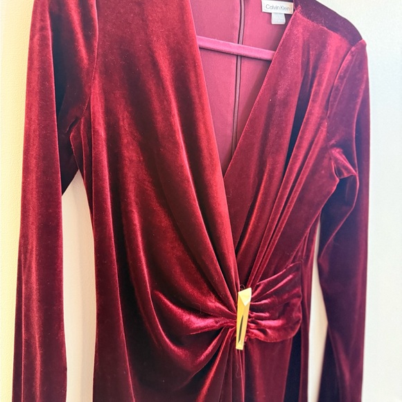 Calvin Klein Burgundy Velvet Long Sleeve Dress - Picture 4 of 8